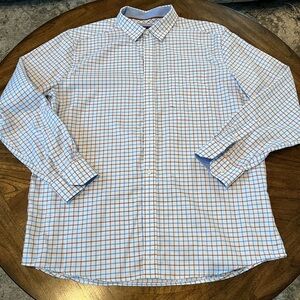 Johnston & Murphy Blue and Orange Plaid XC4 Dress Knit Shirt